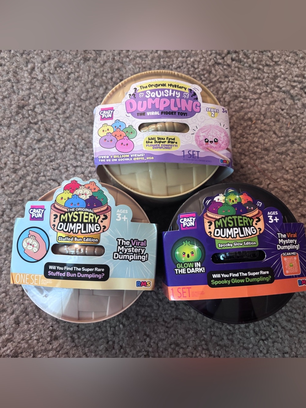 3 RMS Mystery Dumplings Stuffed Bun Flower Confetti & Spooky Glow Edition
